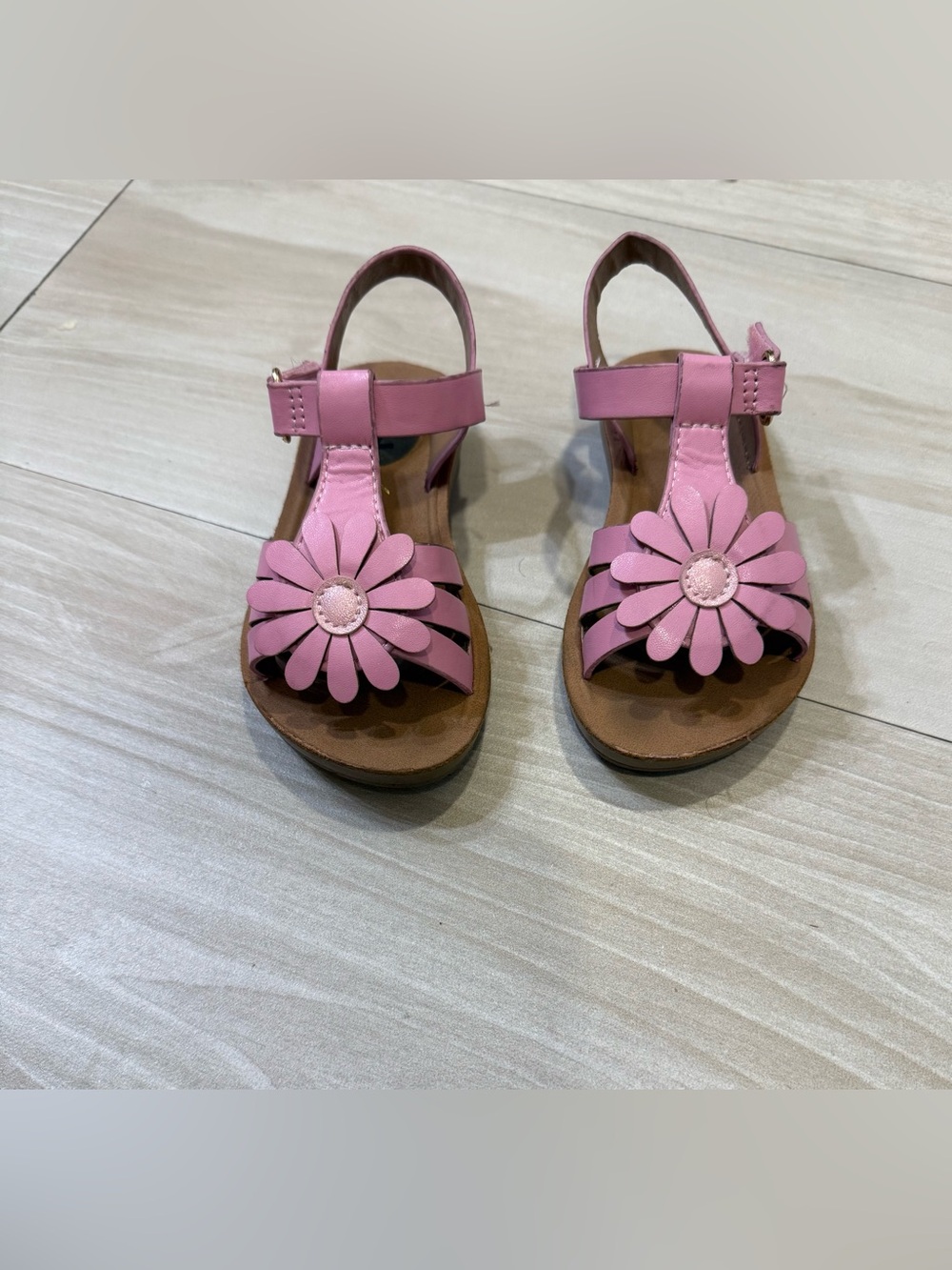 Pink Flower T-Strap Kids Sandals - Comfortable Summer Shoes